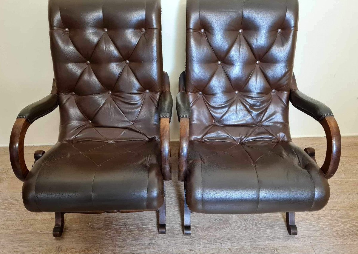 Pair Of Leather Chesterfiel Armchairs-photo-4