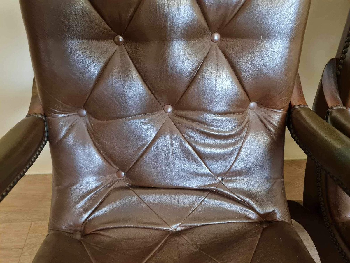 Pair Of Leather Chesterfiel Armchairs-photo-5