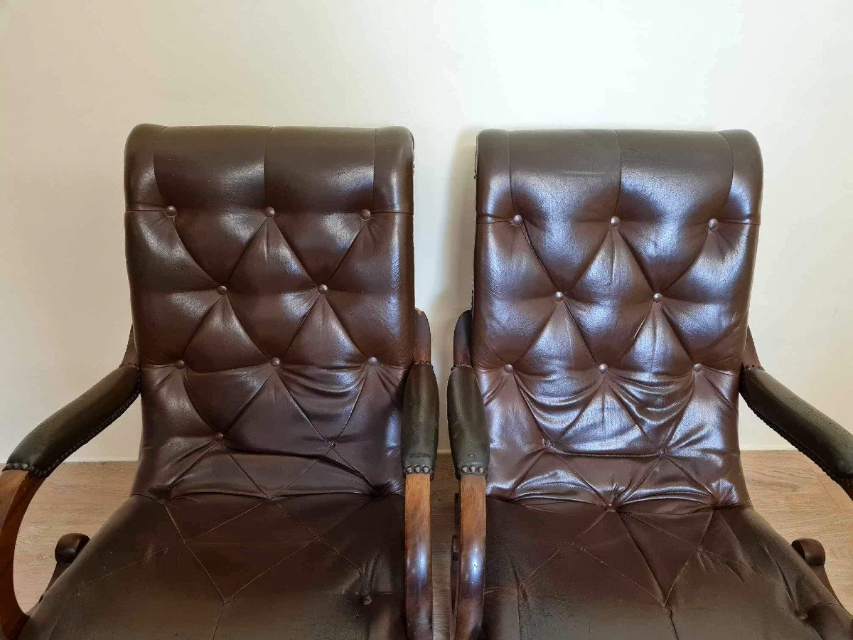Pair Of Leather Chesterfiel Armchairs-photo-6