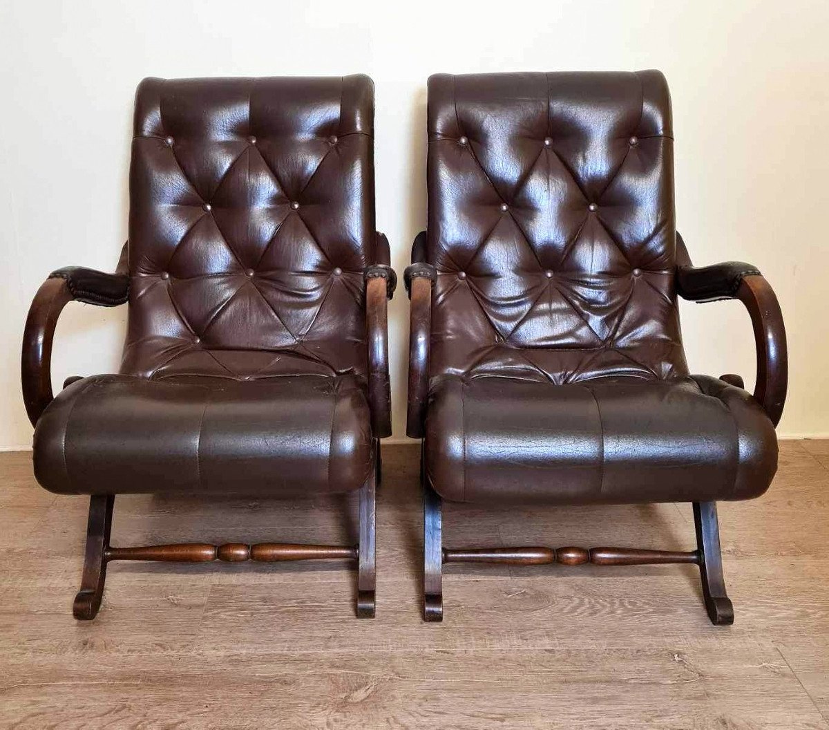 Pair Of Leather Chesterfiel Armchairs