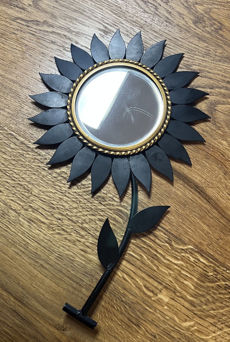 Vintage 70s: Sunflower Mirror Marked And Signed On The Back / Chaty Vallauris Am-photo-1