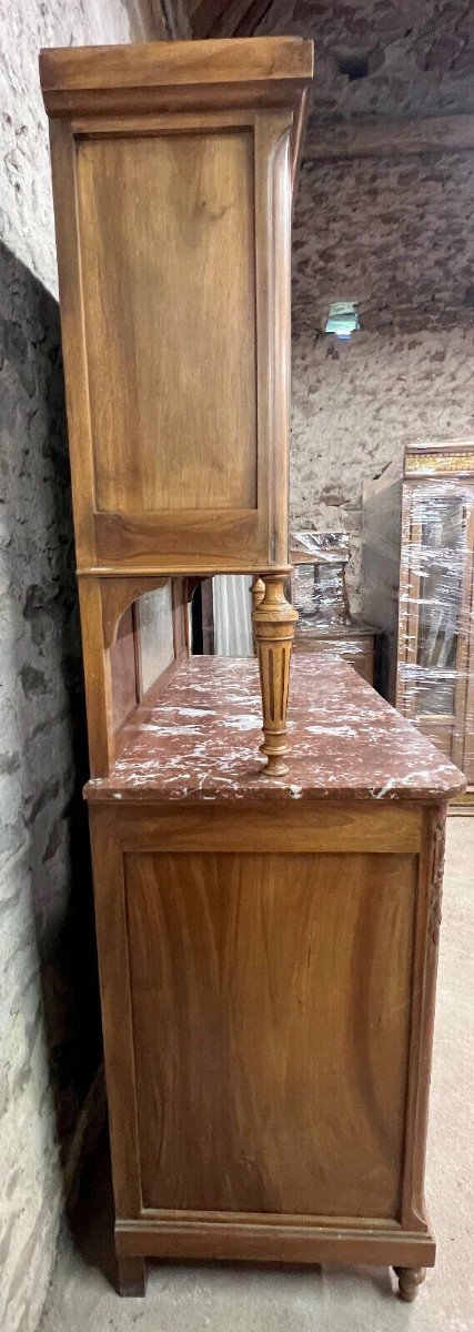 Buffet Deux Corps Style Louis XVI En Noyer Blond-photo-4