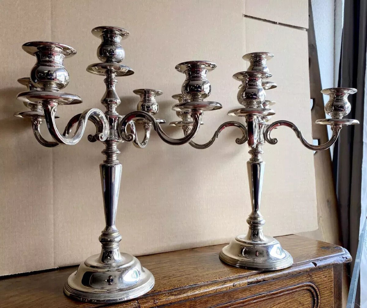 Important Pair Of Silver Metal Candlesticks-photo-1