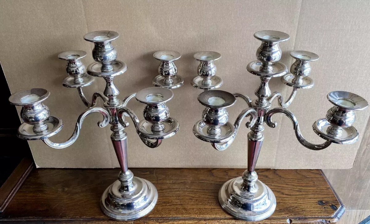Important Pair Of Silver Metal Candlesticks-photo-2