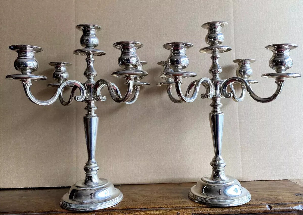 Important Pair Of Silver Metal Candlesticks