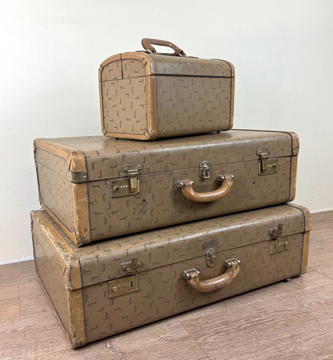 Vintage Luggage From Lancel In Paris Including 2 Suitcases And 1 Vanity