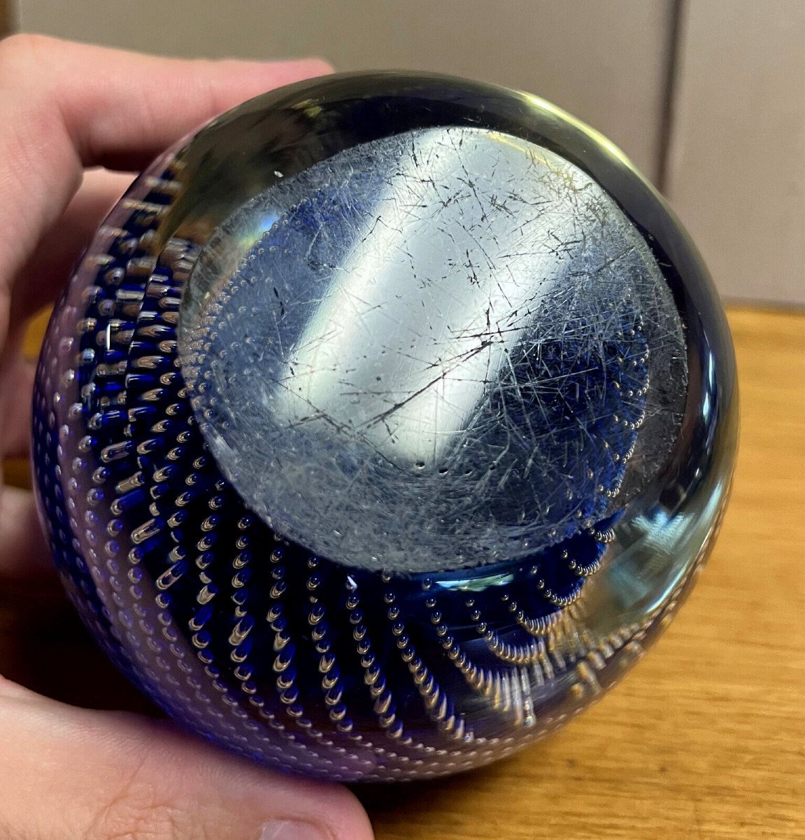Huge Sulphide Ball Paperweight Design “symphony Blue” Romano Carrera (after)-photo-4
