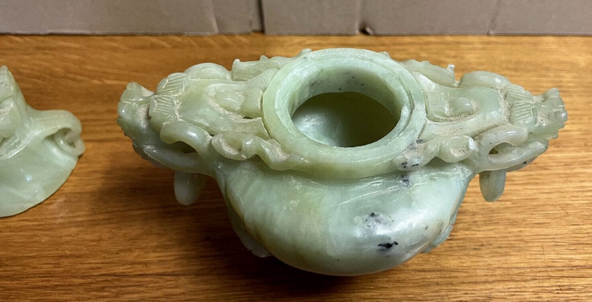 Chine, Dynastie Qing, XIXe Siècle : Brule-parfum En Jade Celadon  -photo-4