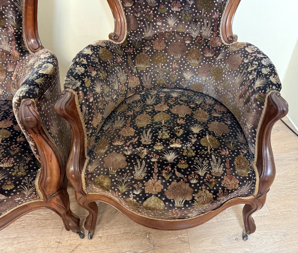 Pair Of Louis XV Style Bergeres In Walnut-photo-3