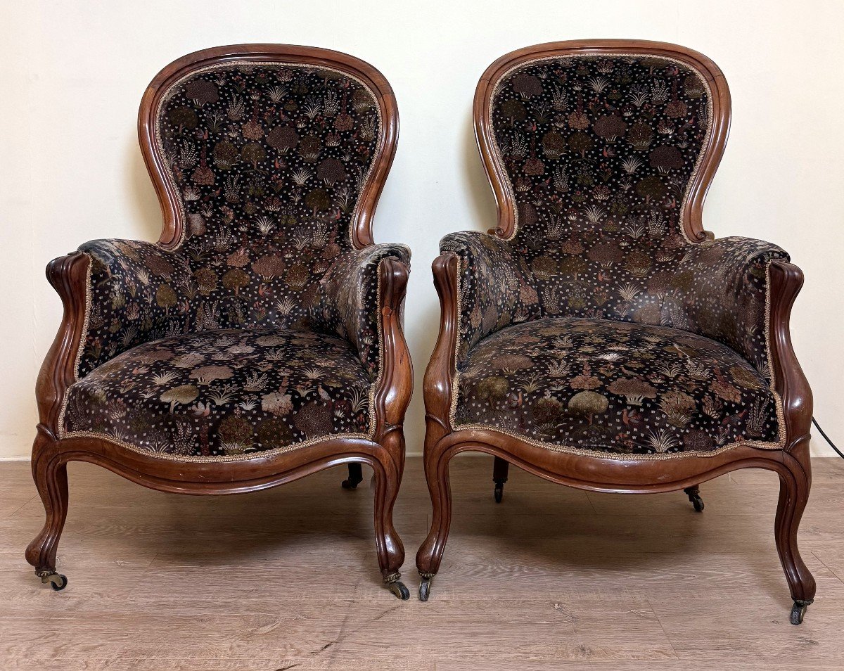 Pair Of Louis XV Style Bergeres In Walnut