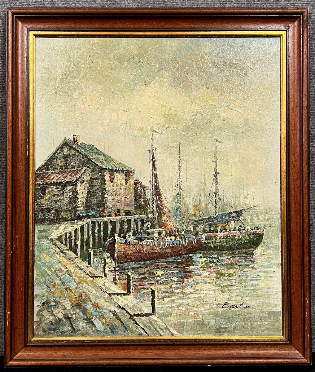   Large Oil Painting On Canvas Framed And Signed Second Half 20th Century
