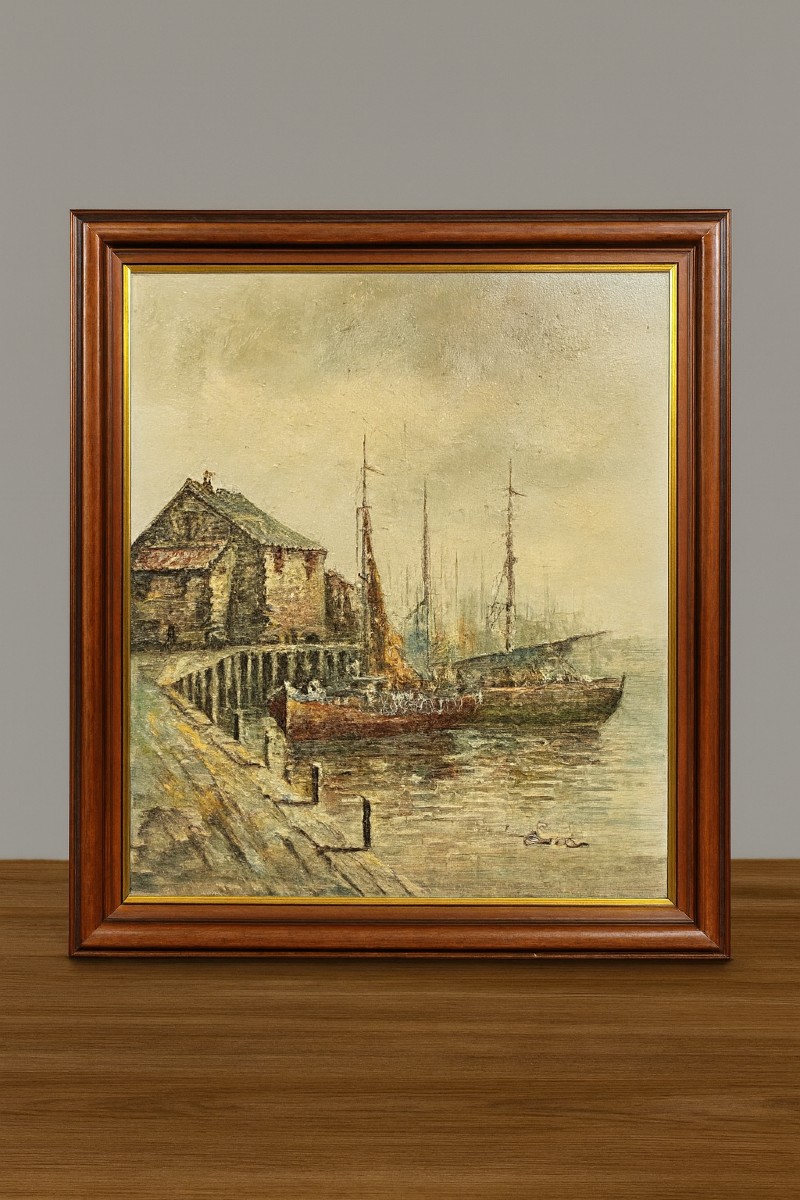   Large Oil Painting On Canvas Framed And Signed Second Half 20th Century