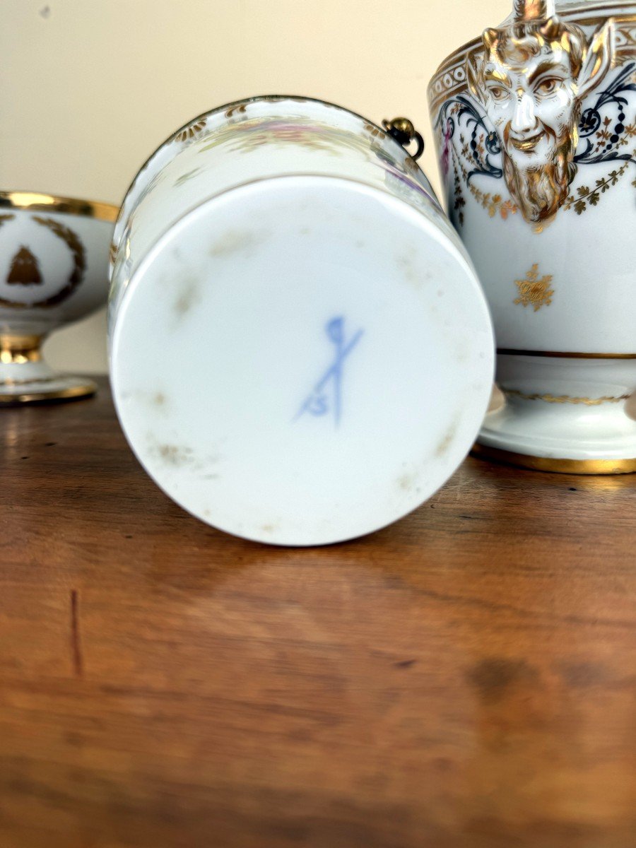 Saxony And Paris Porcelain: 3 Shaped Pieces Empire Period -photo-7