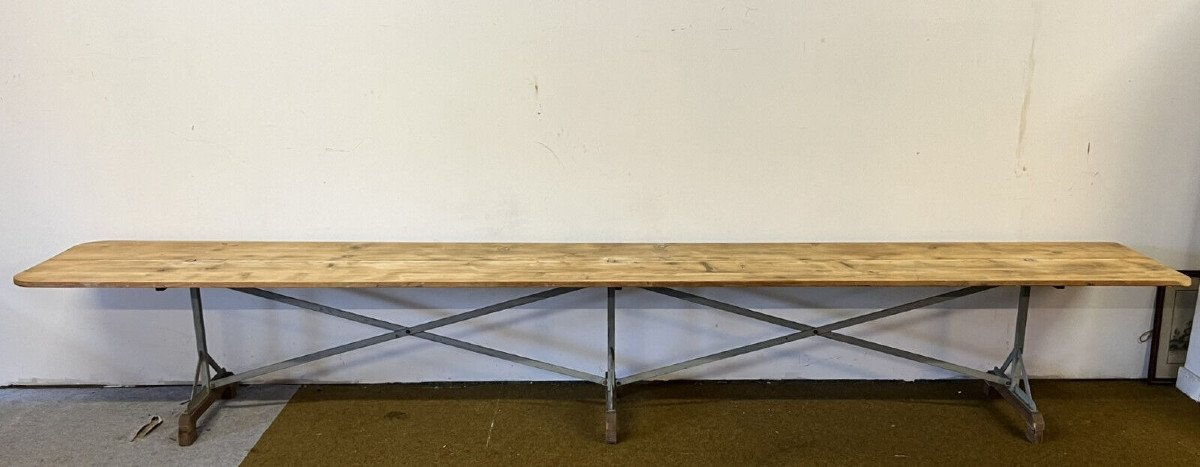 Monumentale Table De Bistrot Ou De Guinguette En Bois Et Fer / 448cm  