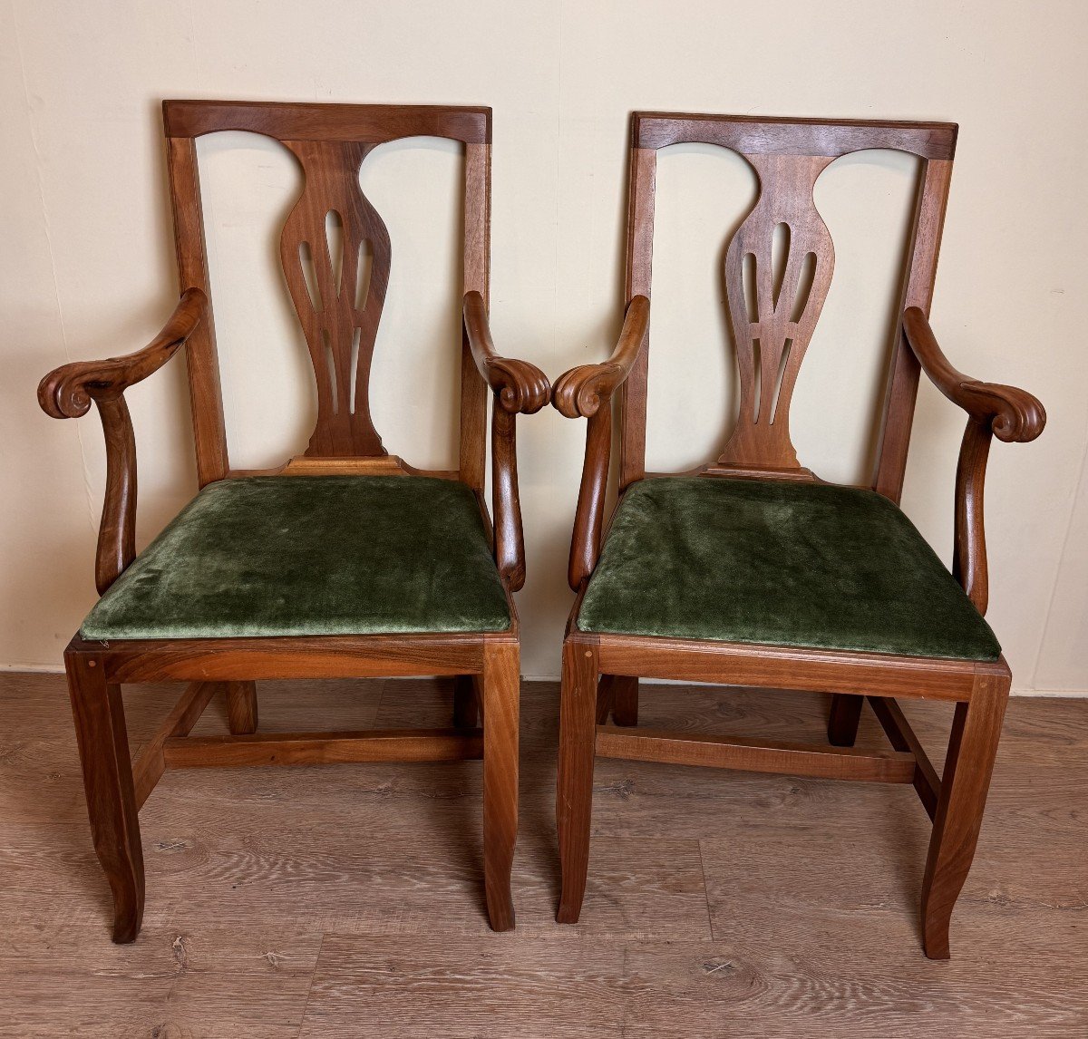 Pretty Pair Of English Office Armchairs In Fruit Wood Circa 1880 -photo-2