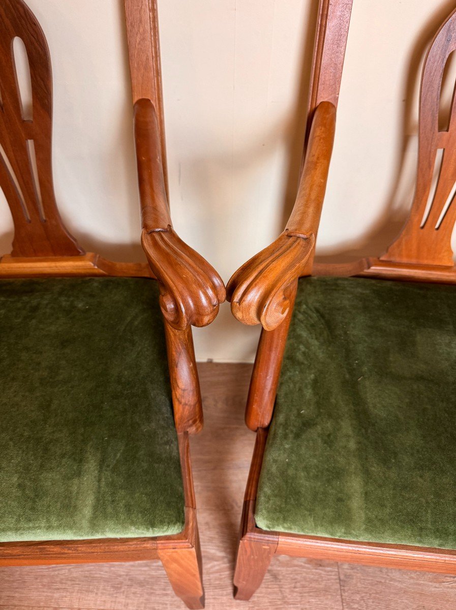 Pretty Pair Of English Office Armchairs In Fruit Wood Circa 1880 -photo-1