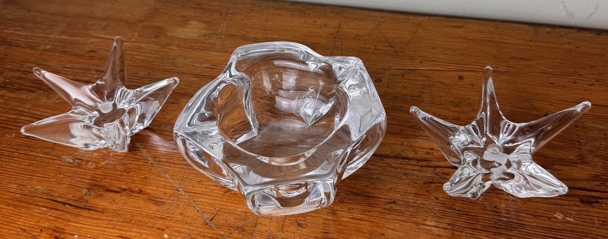 Daum France: Meeting Of 3 Signed Crystal Pieces -photo-1
