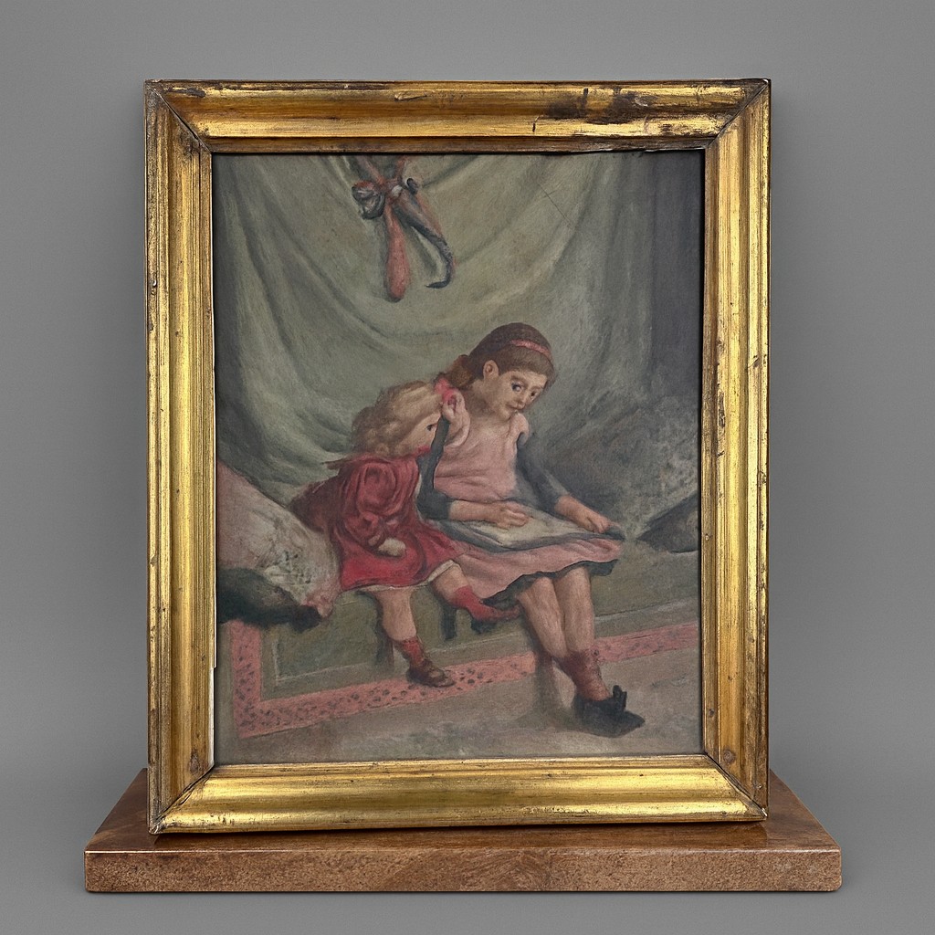 19th Century French School: Oil On Panel "the Drawing Lesson" 