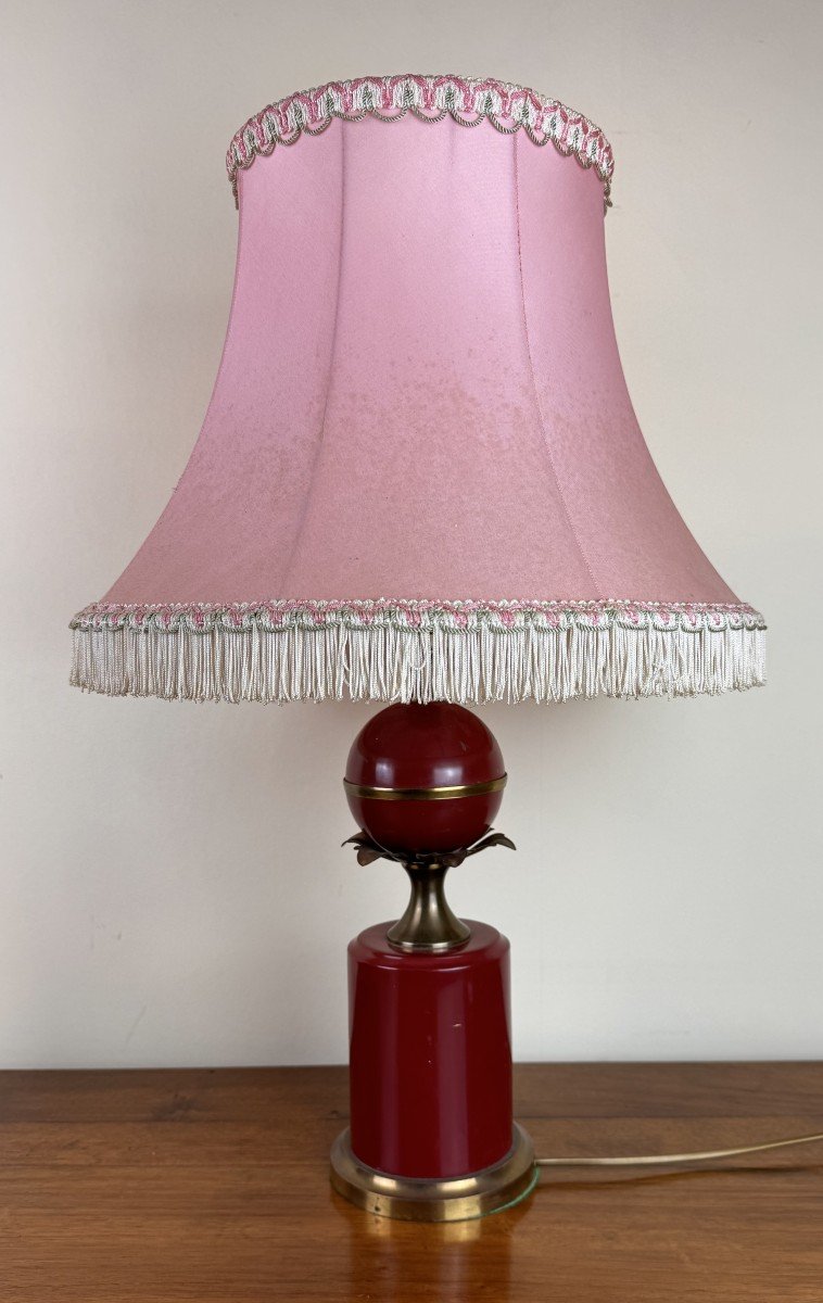 Art Deco Style Pineapple Lamp With A Burgundy Red Sphere -photo-2