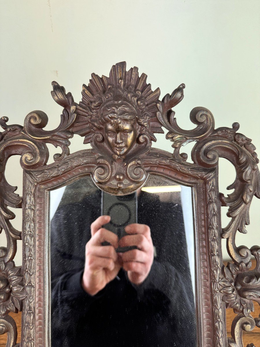Magnifique Miroir époque Napoléon III En Bronze Patiné -photo-1