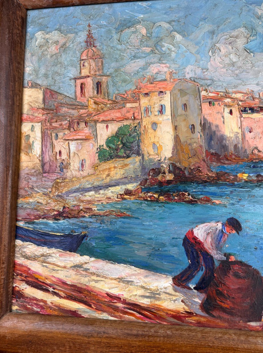 Le Port De Saint Tropez : Huile Sur Panneau Signée De Zicca -photo-3