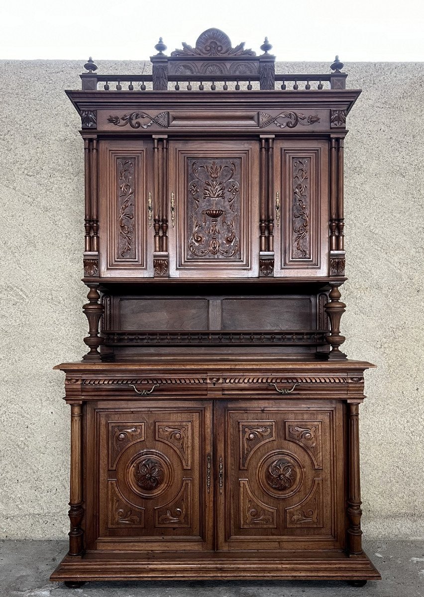 Important Renaissance Style Buffet In Carved Solid Walnut / H256cm-photo-5
