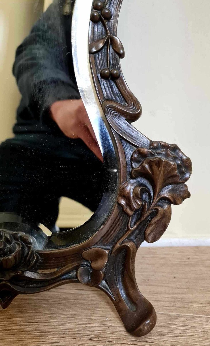 Art Nouveau Period Table Mirror In Bronze-photo-1