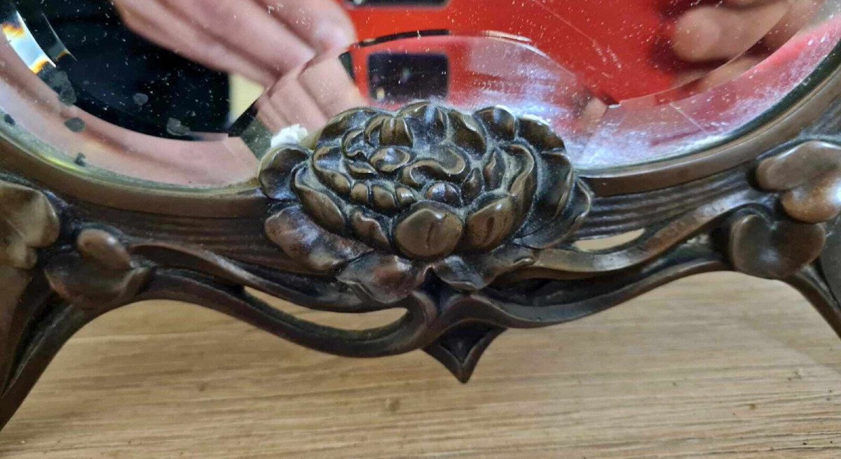 Art Nouveau Period Table Mirror In Bronze-photo-8