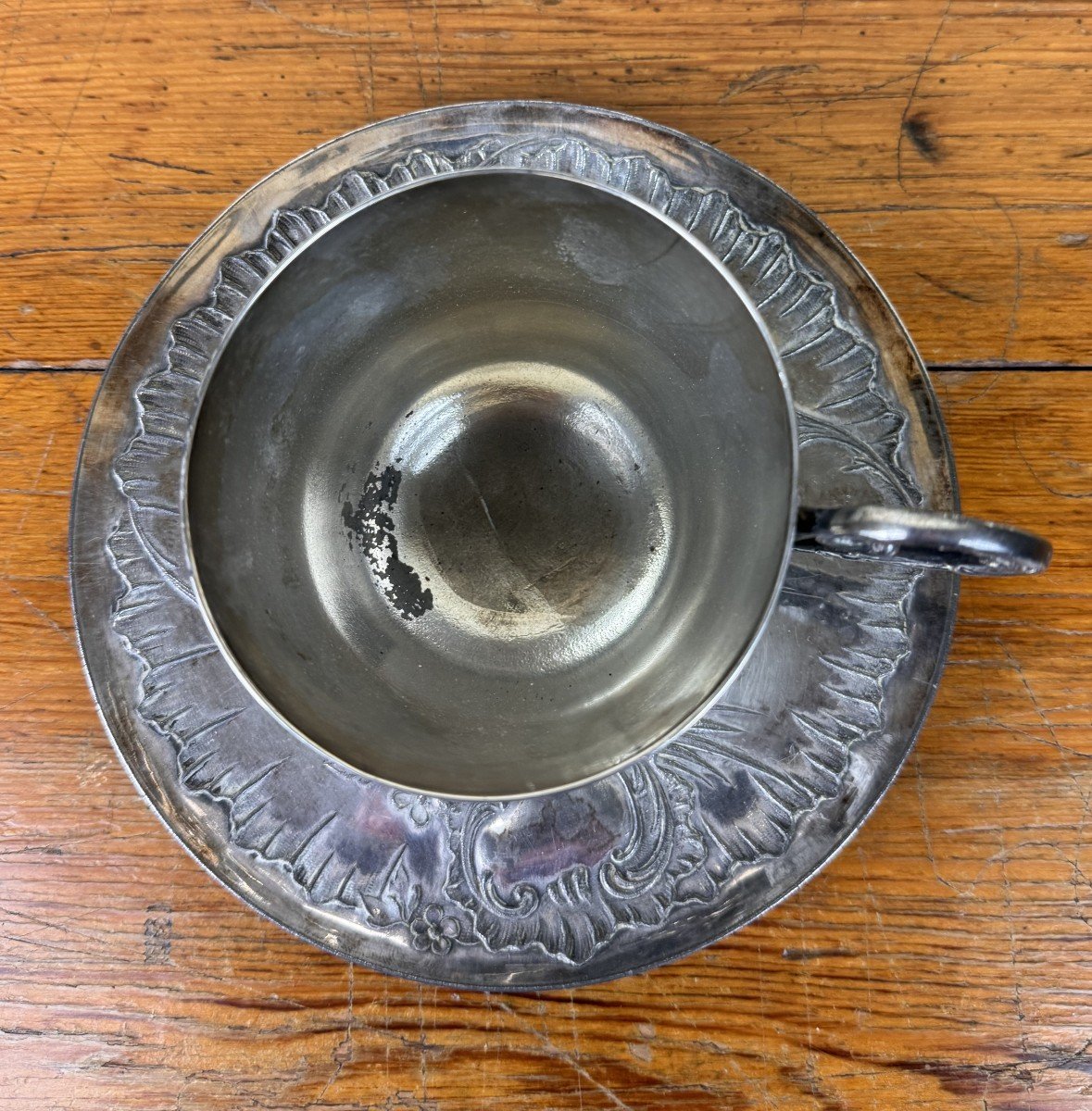 Gallia: Large Selfish Cup With Its Silver Metal Saucer-photo-3
