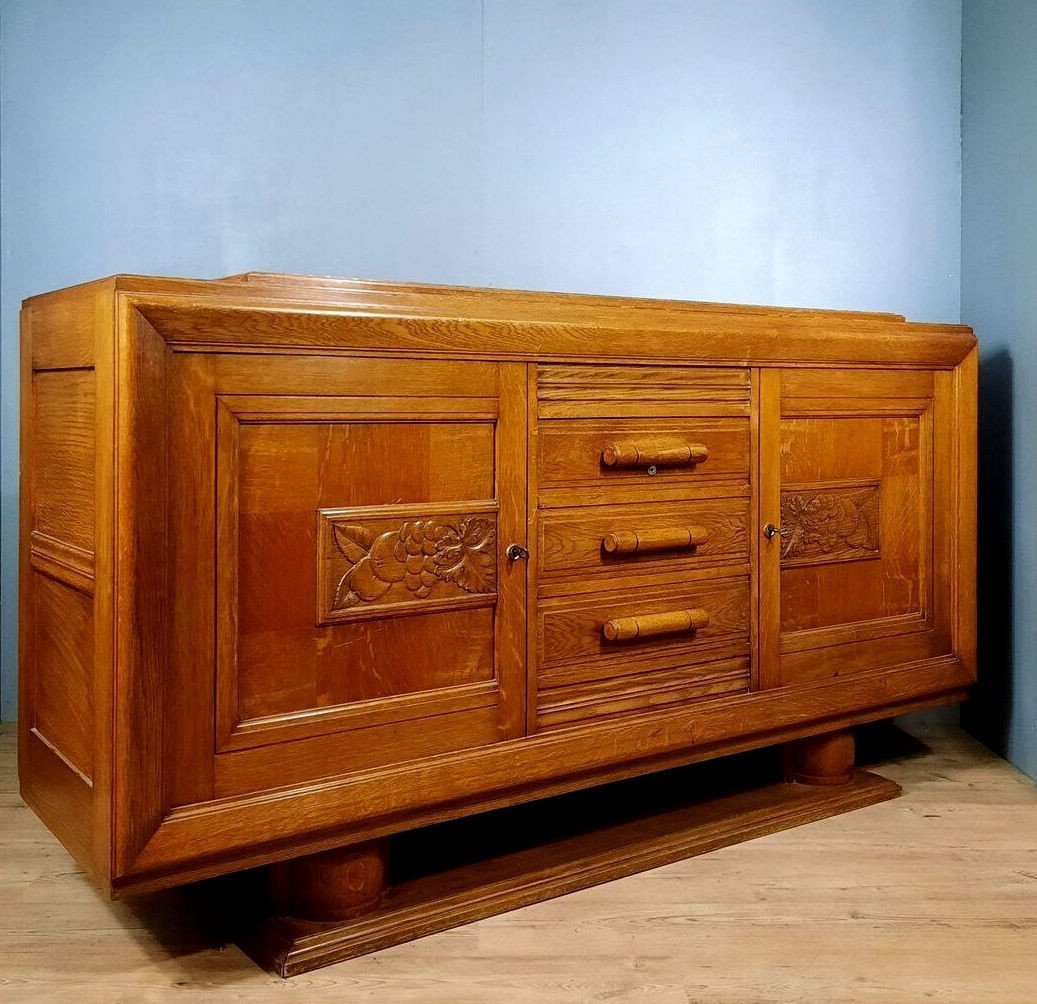 Art Deco Period Sideboard In Blond Oak -photo-1