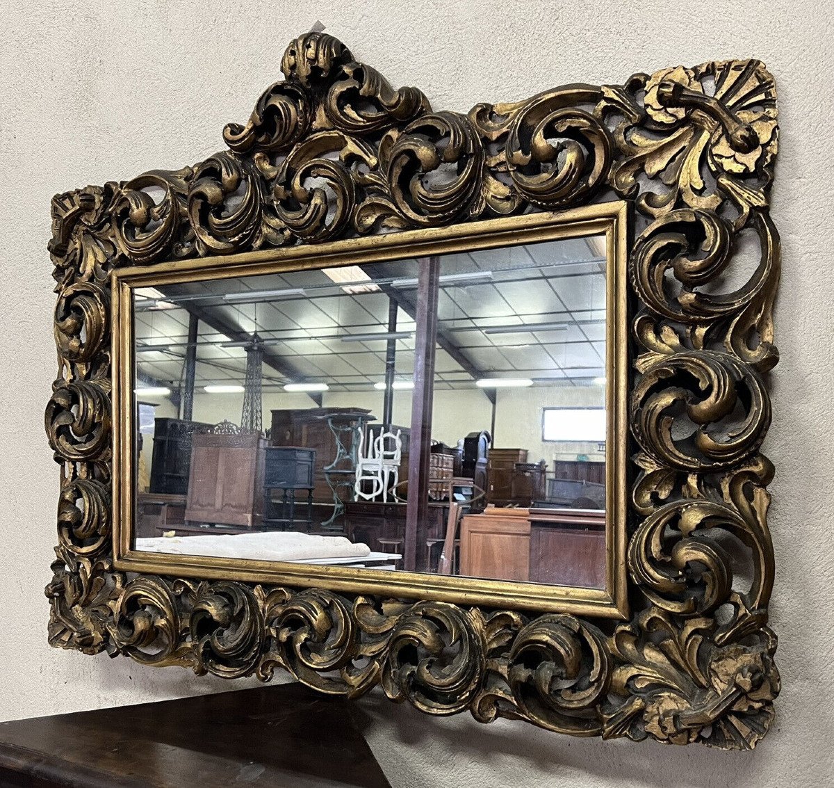 Louis XV Baroque Mirror In Golden Stucco 