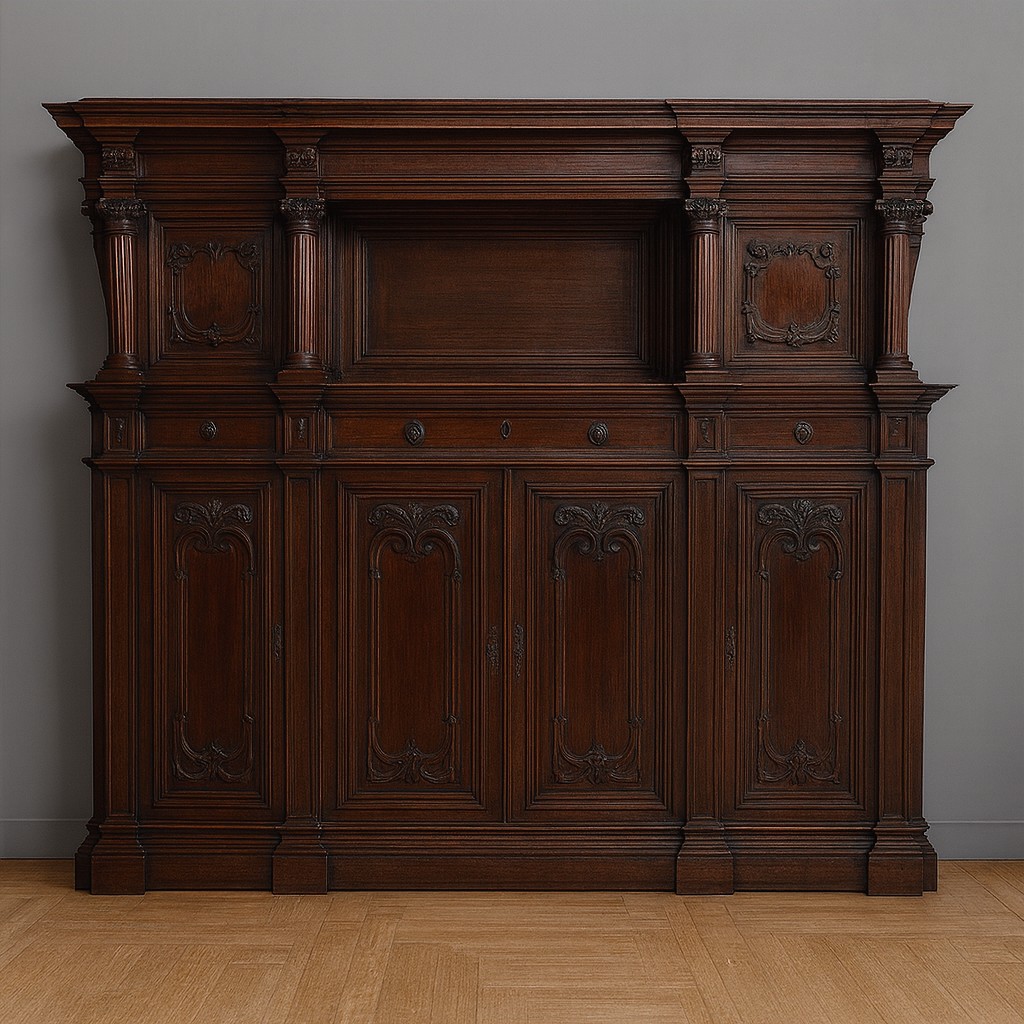  Important Renaissance Style Notary Cabinet In Walnut
