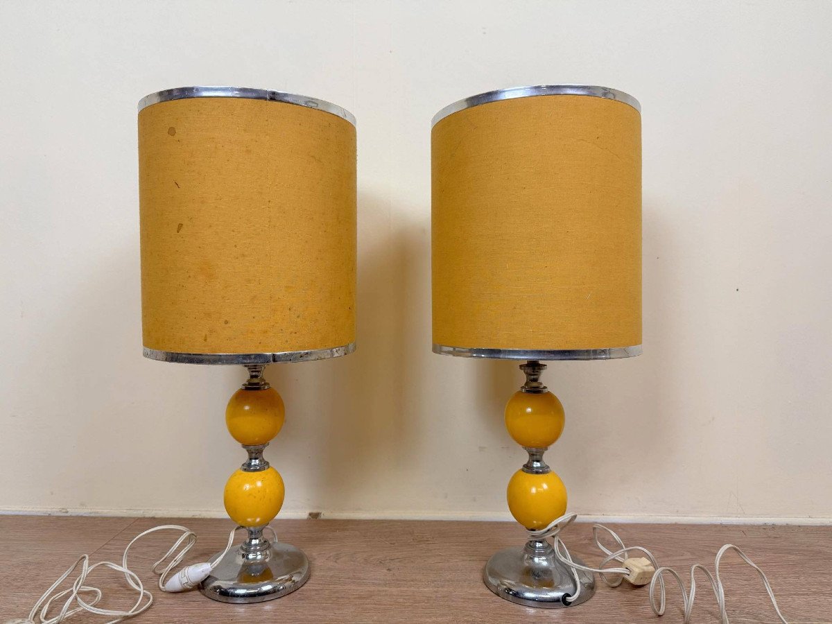  Pair Of Vintage Chevron Table Lamps 1970 (b)
