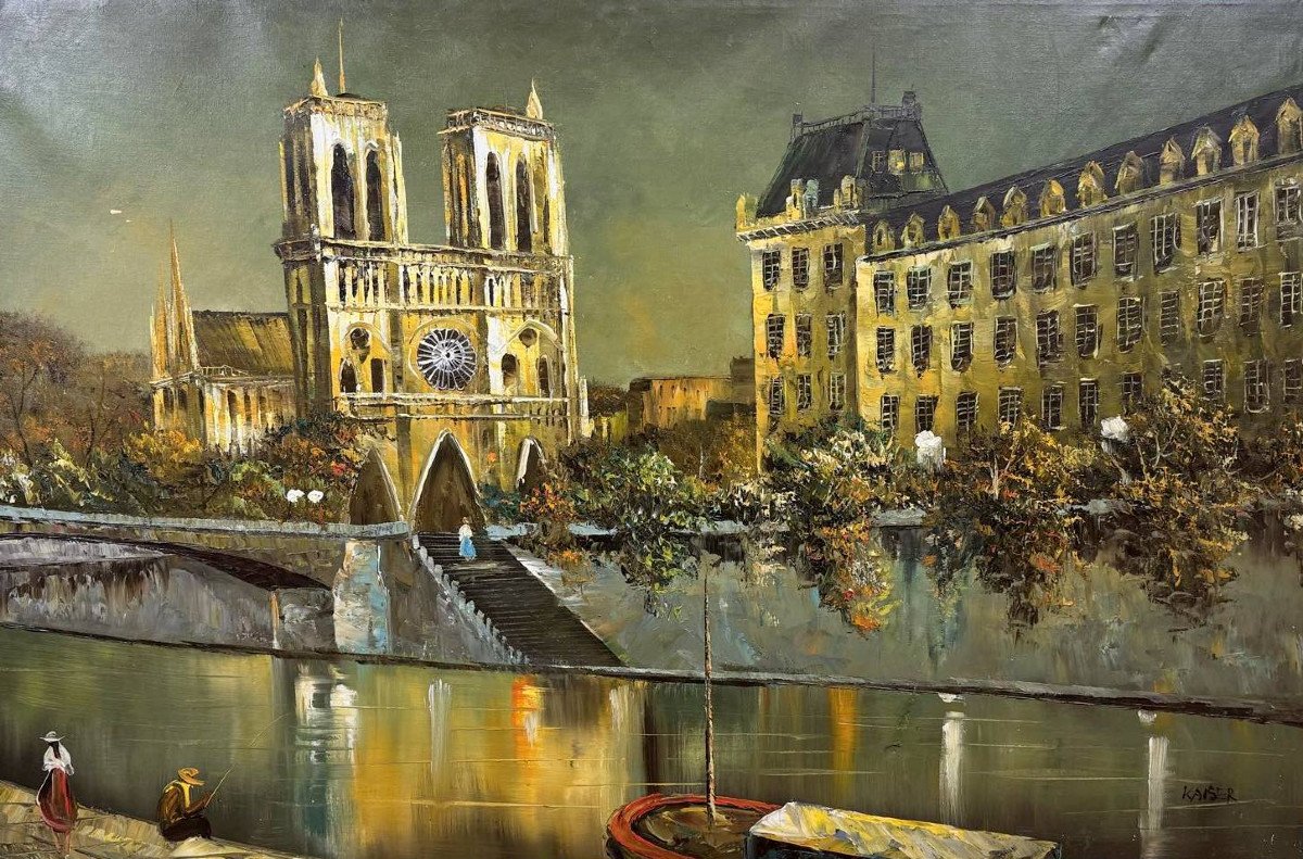 Richard Kaiser: Oil On Canvas View Of Notre Dame-photo-1