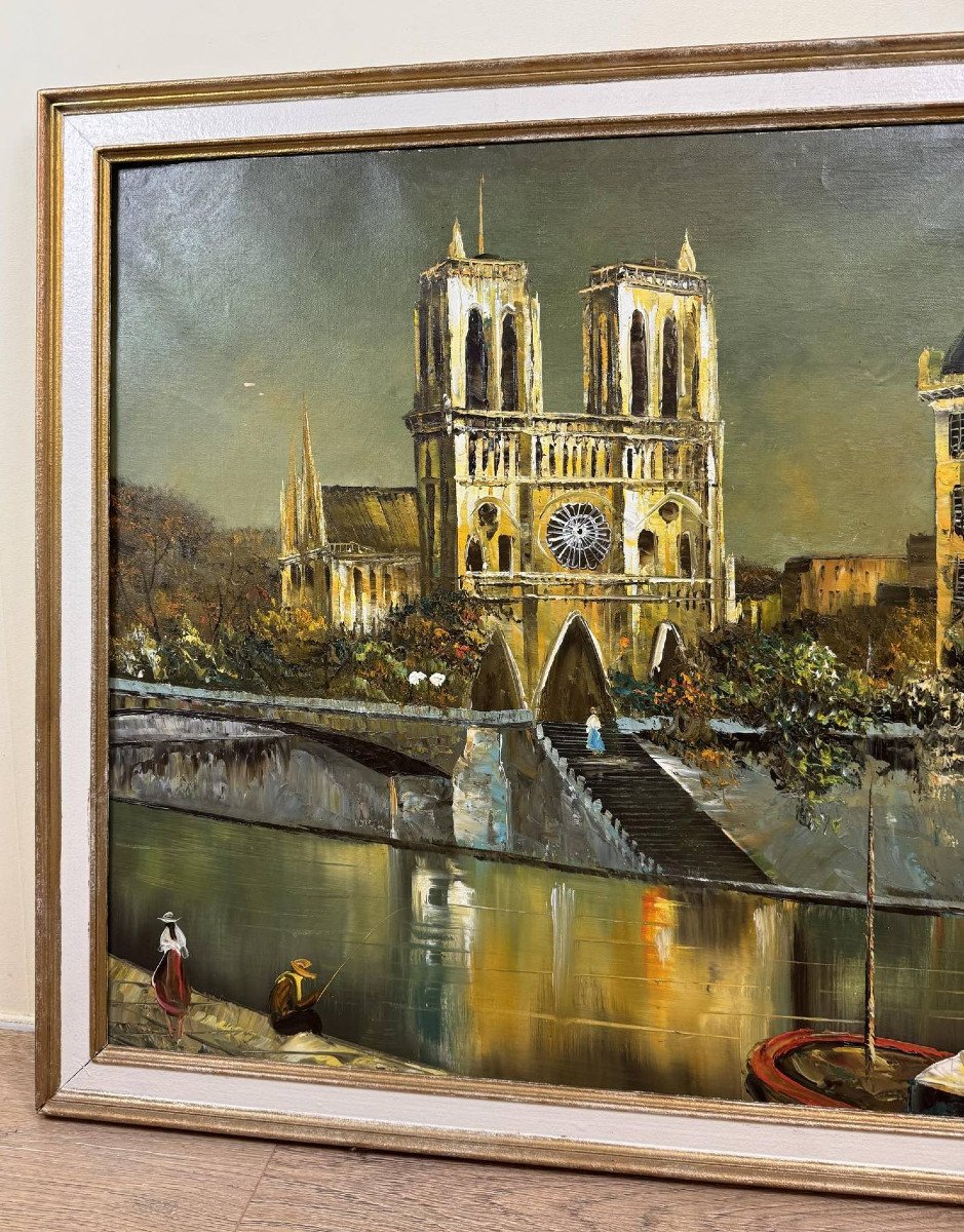 Richard Kaiser: Oil On Canvas View Of Notre Dame-photo-2