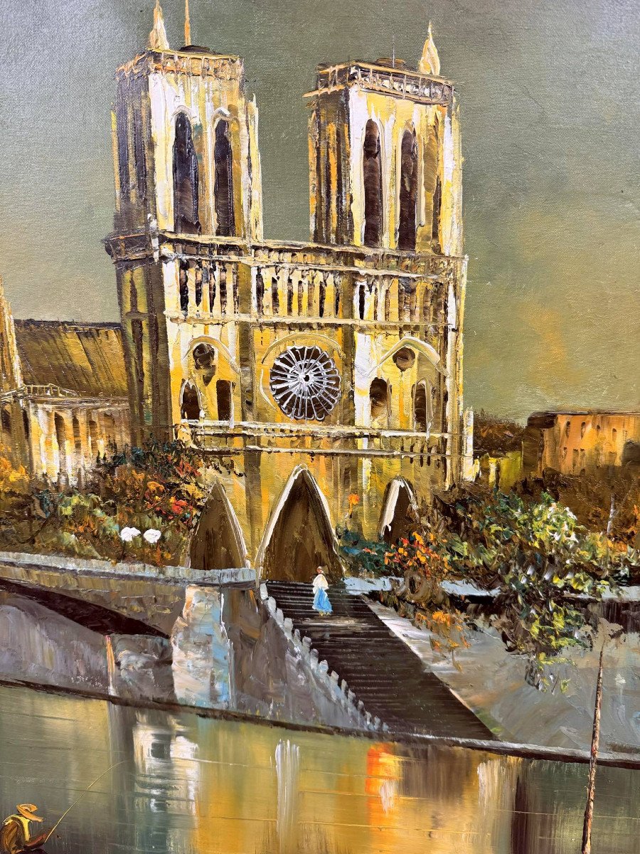 Richard Kaiser: Oil On Canvas View Of Notre Dame-photo-4