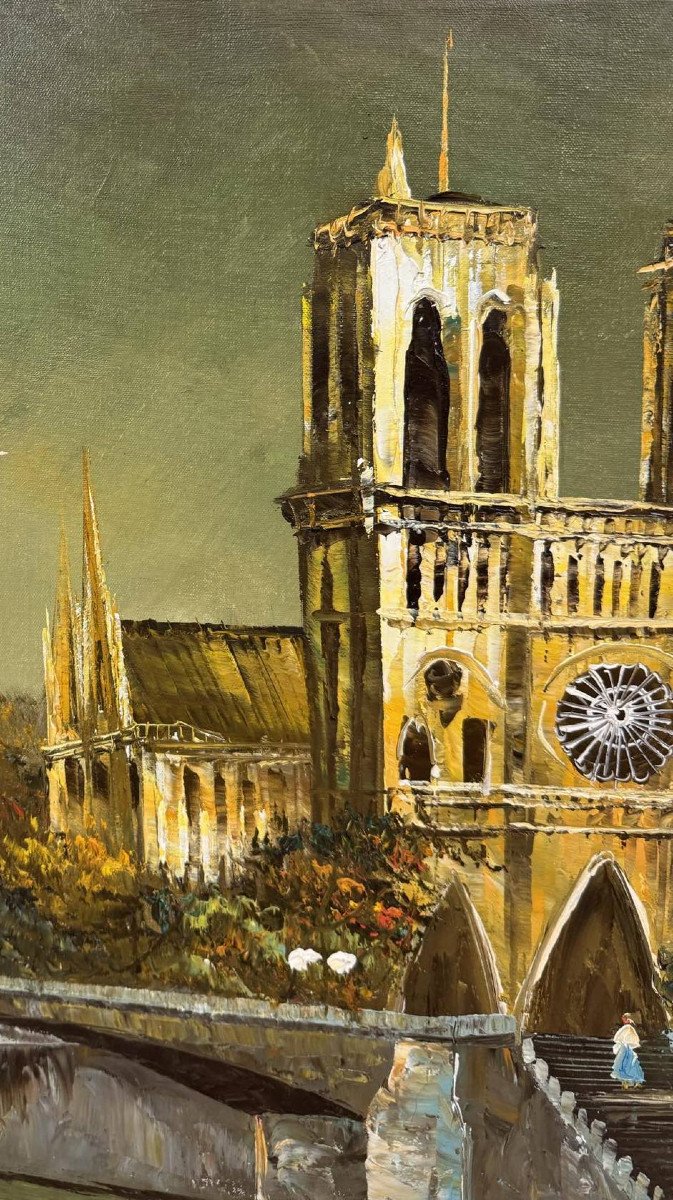 Richard Kaiser: Oil On Canvas View Of Notre Dame-photo-6