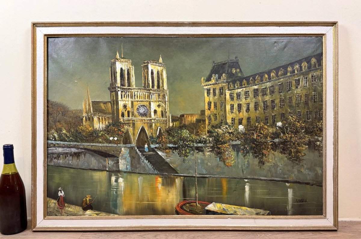 Richard Kaiser  : Huile Sur Toile Vue De Notre Dame