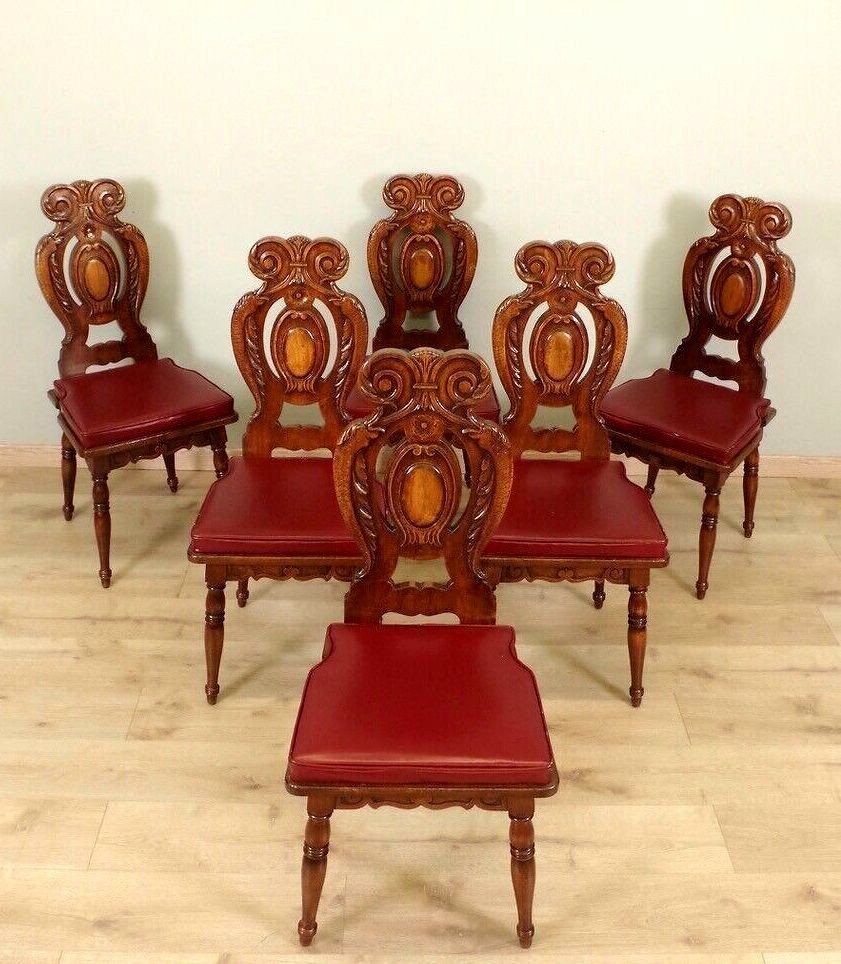 Series Of Six Fully Carved Renaissance Style Chairs 