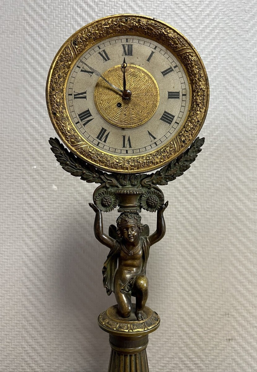 Nightlight Clock In Patinated Bronze Charles X Period -photo-3