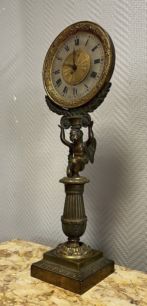 Nightlight Clock In Patinated Bronze Charles X Period -photo-4