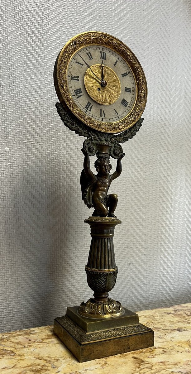 Nightlight Clock In Patinated Bronze Charles X Period -photo-6