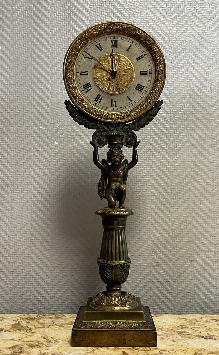 Nightlight Clock In Patinated Bronze Charles X Period 