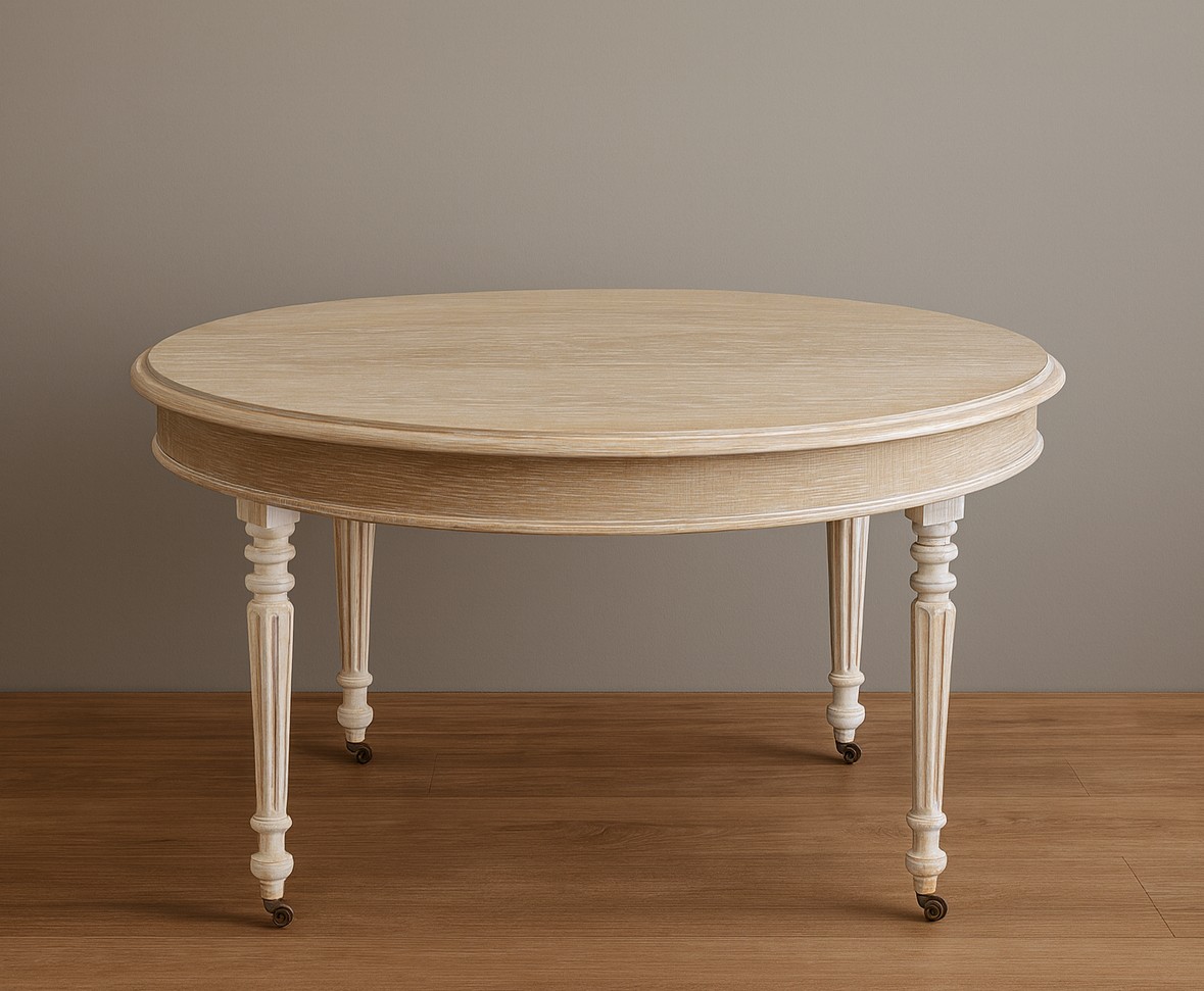 Grande Table Style Louis Philippe A Allonges En Chêne Cérusé Blanchi / L 265cm