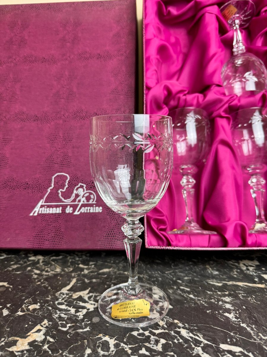 Cristal De Lorraine: 6 Wine Glasses With Original Box-photo-2