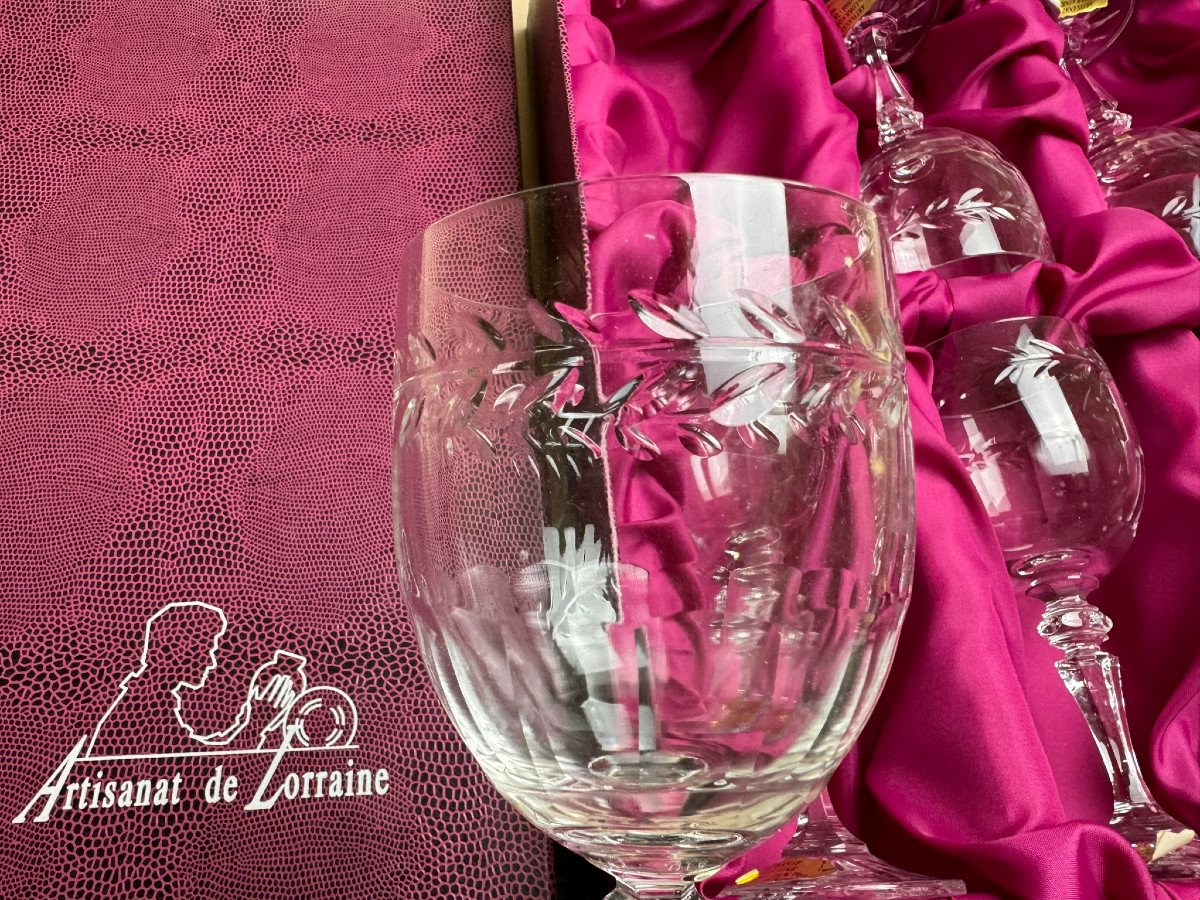 Cristal De Lorraine: 6 Wine Glasses With Original Box-photo-3