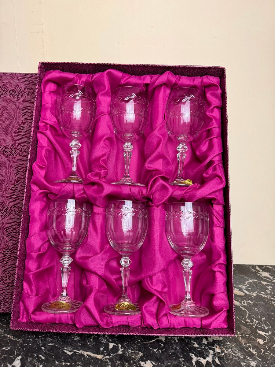 Cristal De Lorraine: 6 Wine Glasses With Original Box-photo-5