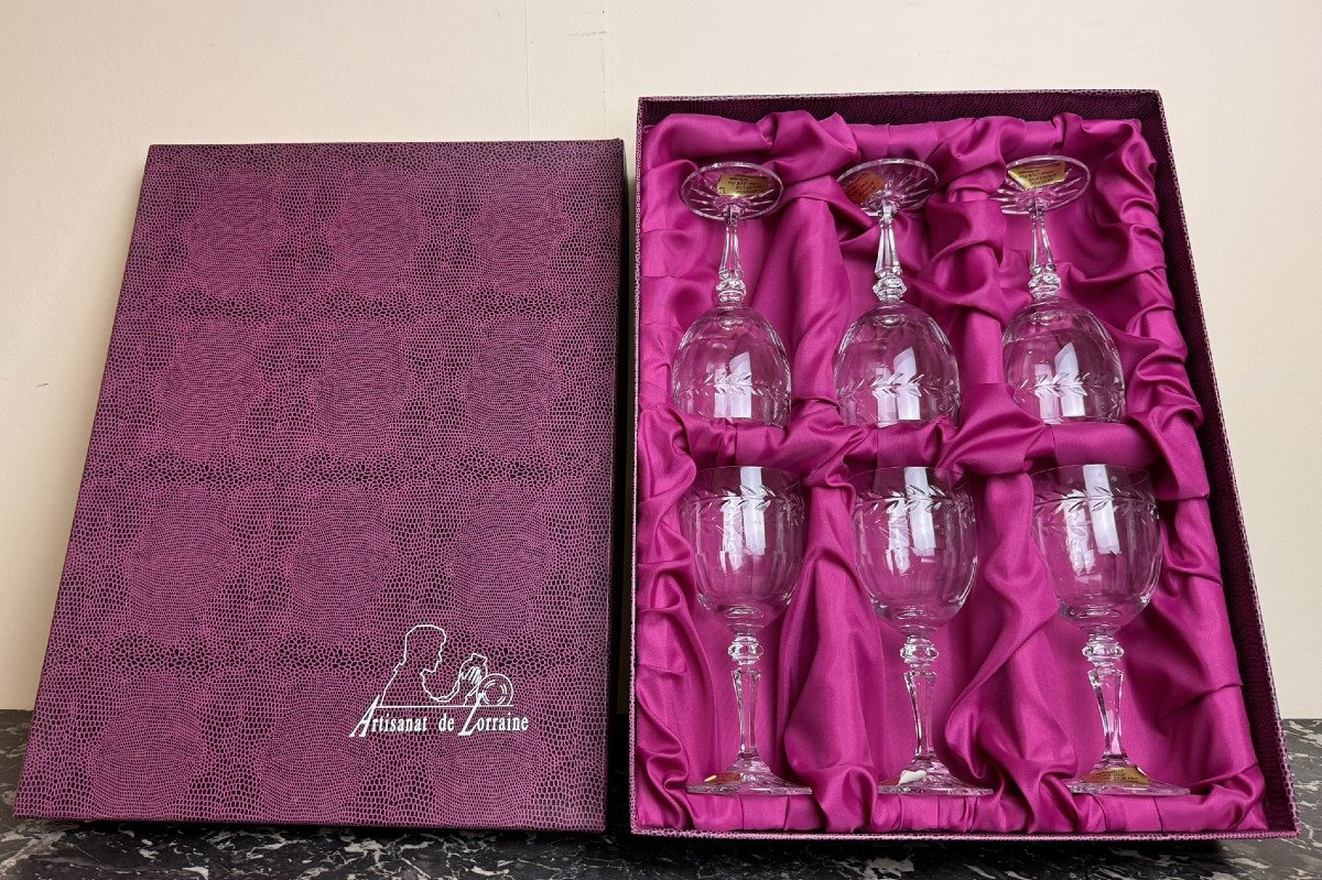 Cristal De Lorraine: 6 Wine Glasses With Original Box