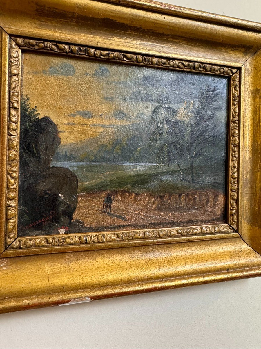école Française 1850 : Huile Sur Panneau Signée Beauregard    -photo-1