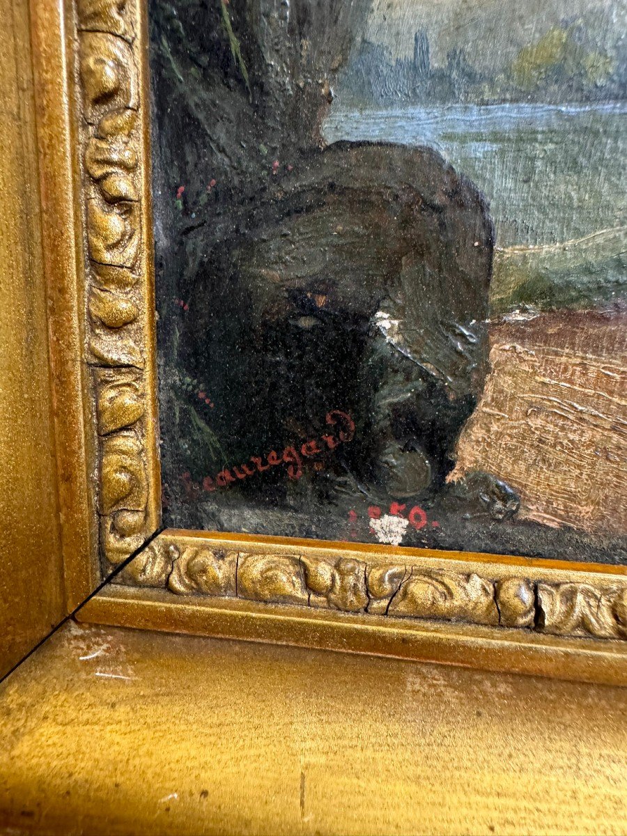 école Française 1850 : Huile Sur Panneau Signée Beauregard    -photo-5